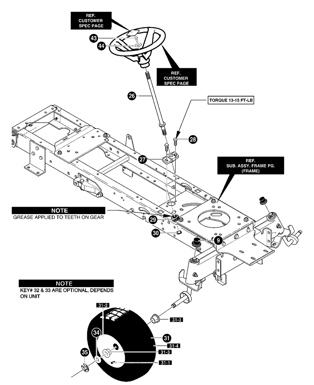 Steering Assembly Diagram and Parts List for 40379X88-(VRO4016HRX)  Briggs and Stratton Lawn Tractor